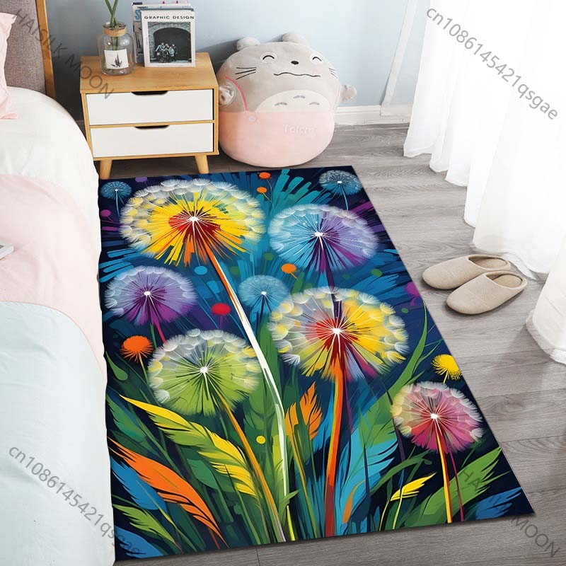 Multiple Sizes Colorful Dandelion Art Pattern Rug Carpets for Bedroom Living Room Sofa Mat Creative Door Mat Home Decor