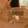 Medieval Vintage Luofu Relief Pearl Long Earrings Retro Court Style Square Brand Heavy Industry Ear Jewelry