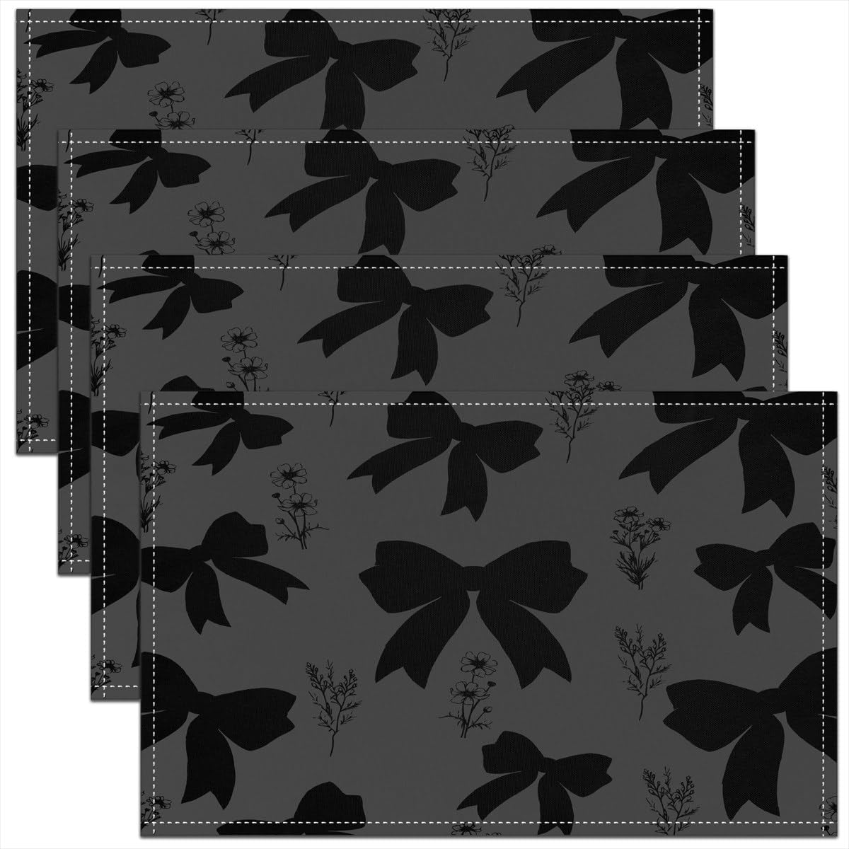 

Elegant Bow Placemats of 4 for Kids Girls Ribbon Flower Placemat for Kitchen Dining Table Decor Indoor Outdoor 18 x12 Watercolor Bow Table Place Mats 4pcs-12x18