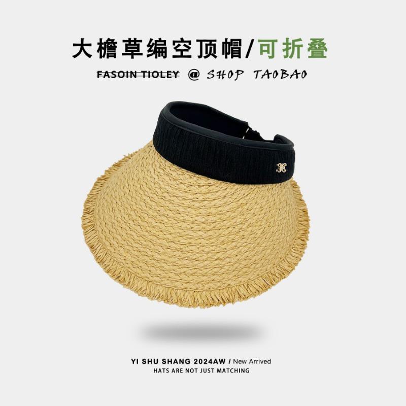 Großer Krempe leerer Oberteil Strohhut Damen Reise Strandurlaub UV-Schutz Sonnenhut großer Kopf zeigt Gesicht kleiner Fischerhut