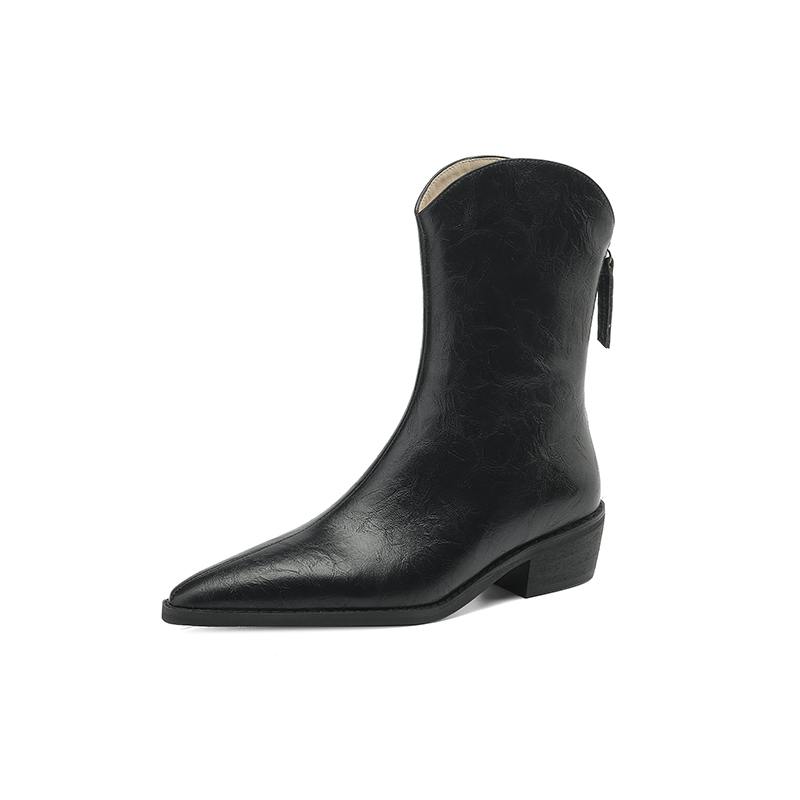 Krazing Pot Cow Split Skin Autumn Winter Shoes Wool Chunky Heels Size 43 Size 42 Pointed Toe Gradient Color Zip Fur Ankle Boots
