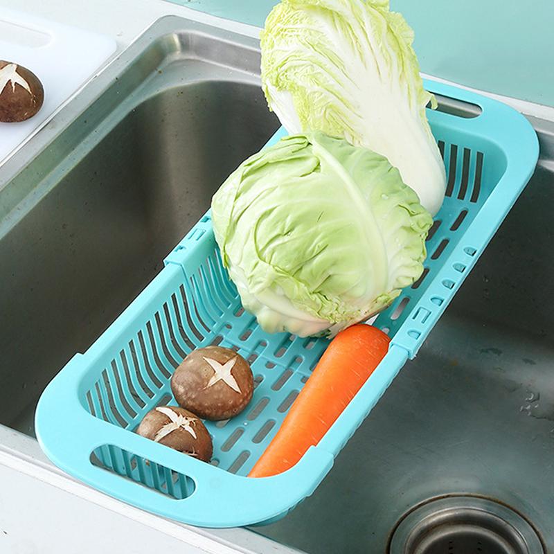 Kitchen Dish Drying Rack Plastic Adjustable Drainer Rack Fruits Vegetable Kitchen Organizer Sink Cleaning Basket Tool