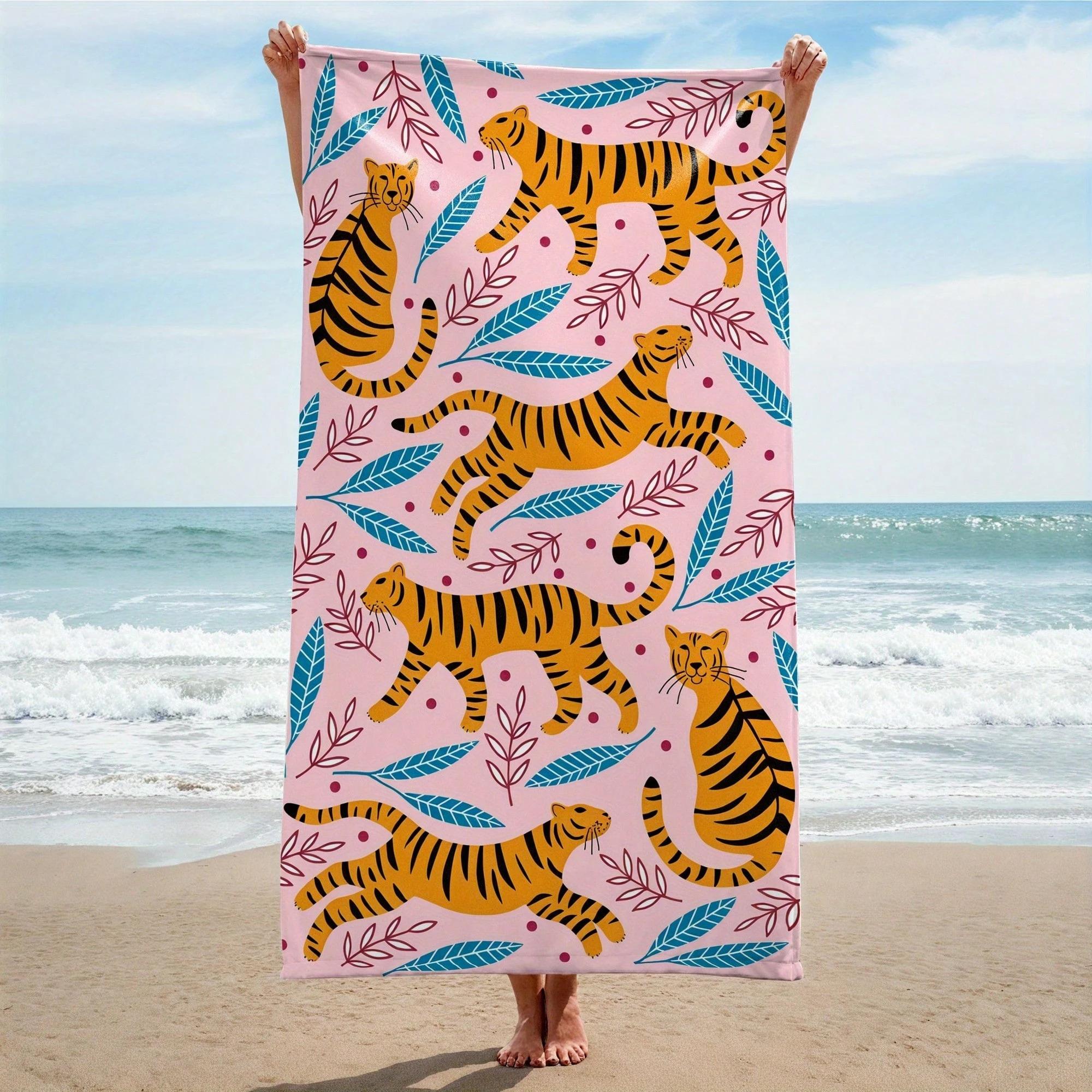 1 pièce Serviette de Plage et de Bain Tigre Rose - Serviette à Séchage Rapide Anti-Sable, Douce Absorbante Microfibre Confortable pour la Plage l'Été la Piscine 120x180cm