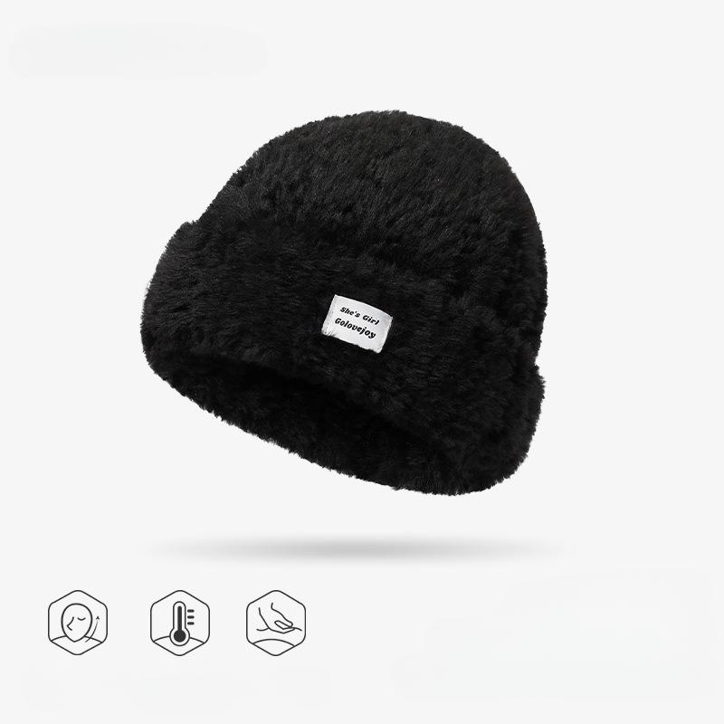 

Зимняя плюшевая лыжная женская утолщенная теплая защитная шапка из кроличьей шерсти чёрный