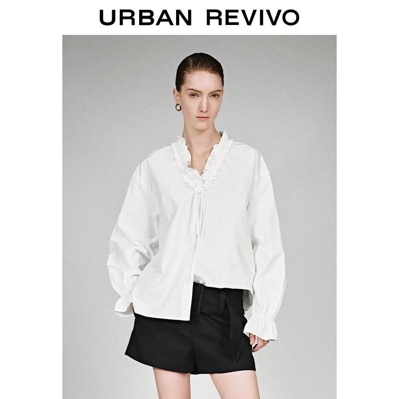 

UR Women s Ruffle V-Neck Tie-Front Cotton Cardigan Shirt M