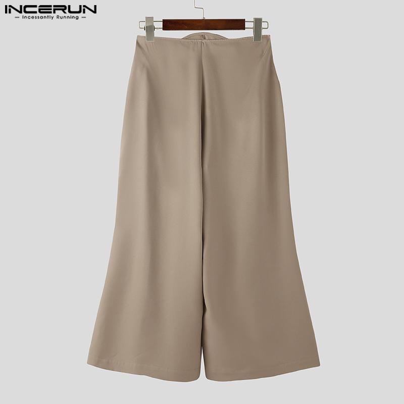 INCERUN Men Zipper Up Asymmetry High Waist Casual Long Wide Legs Pants Trousers