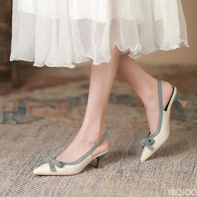 Elegant Bow Thin Heel Pointed Toe Shallow Mouth Single Shoe Color Blocked Simple Casual Fashionable Women's Shoes