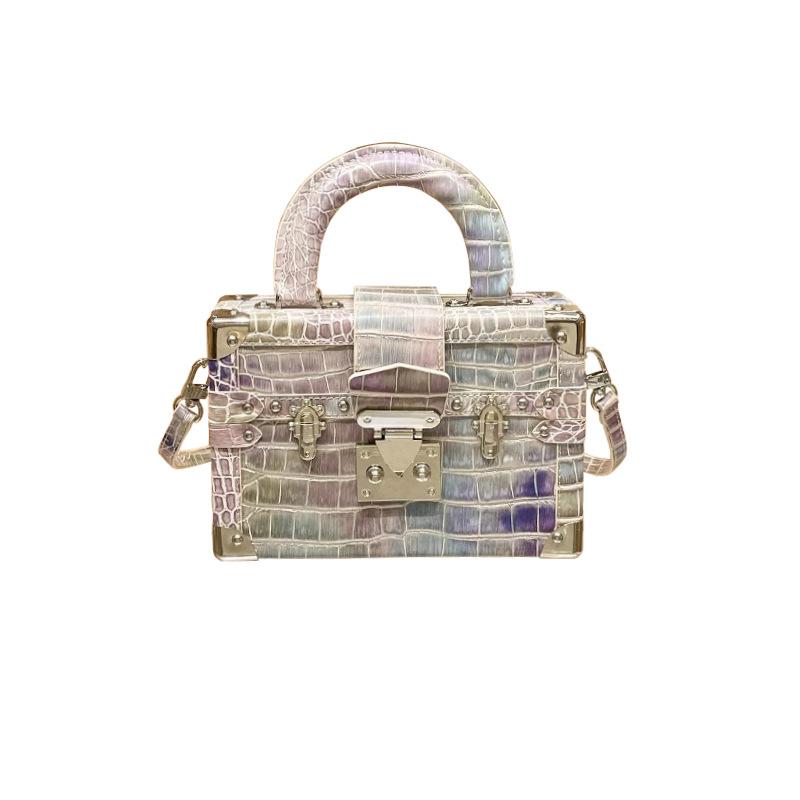 A High-end, Light Luxury, Niche Crocodile and Snake Pattern Small Box Bag with A Shoulder and Hand