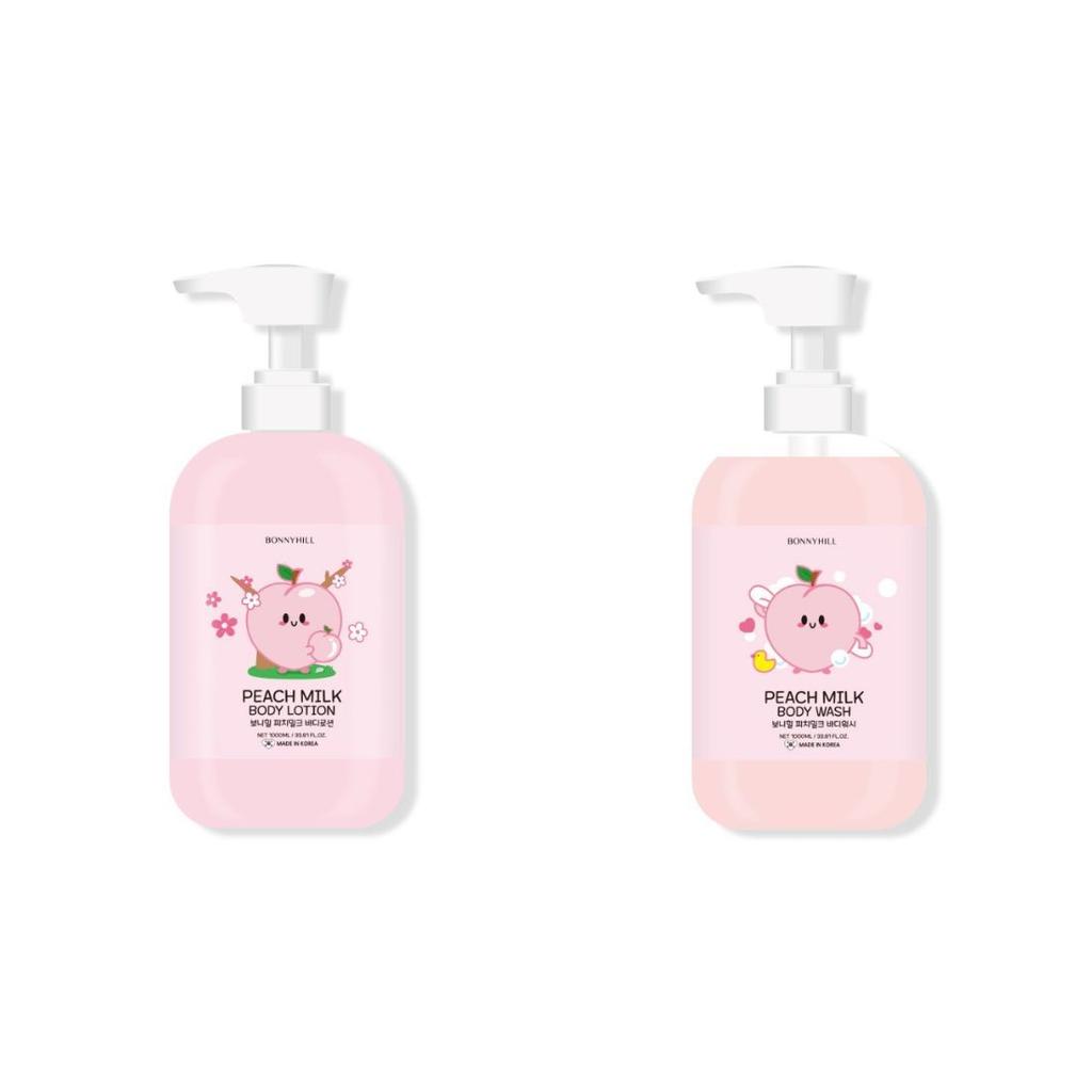 BONNYHILL Peach Milk Body Wash 1000ml / Body Lotion 1000ml, Nourishing, Moisturizing, Korean Cosmetics, Kbeauty