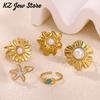 Flower Fashion Anillos For Women Fake Pearl Gold Color Rings Stainless Steel Geometry Sunflower Ring Jewelry Party Daily Gifts