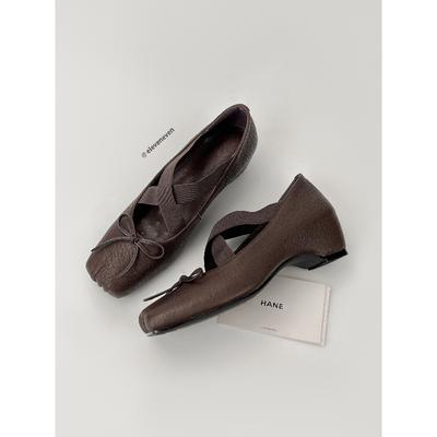 Sheepskin Inner Height Increase Elephant Pattern Pig Nose French Single Shoes Women's Not Tired Feet Ballet Flats Retro Mary Jane Shoes