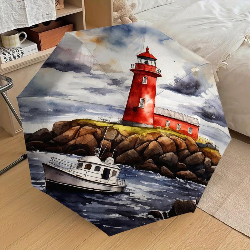 1 шт. Автоматический складной зонт-маяк, Прочный железный каркас с 8 спицами, Подходит для путешествий, Ежедневного использования, Подарок на день рождения, Декор m0105111
