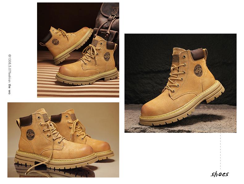 Men's and Women's Retro Style Plush Lined Leather Martin Boots - Trendy British High-Top Work Boots