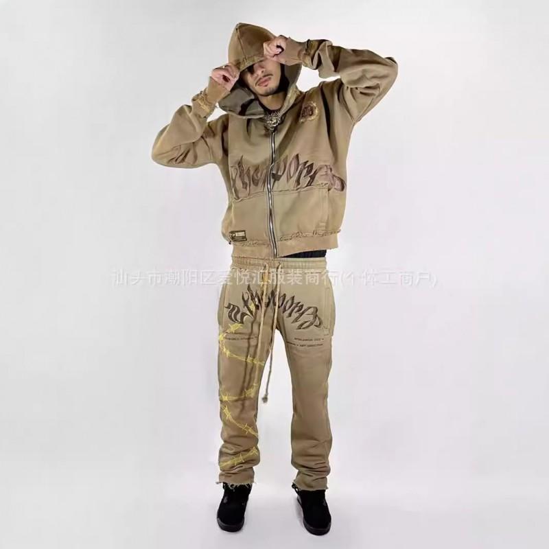 Unisex Hip Hop Hoodie Sweatpants Set Loose Fit Long Sleeve Casual Wear
