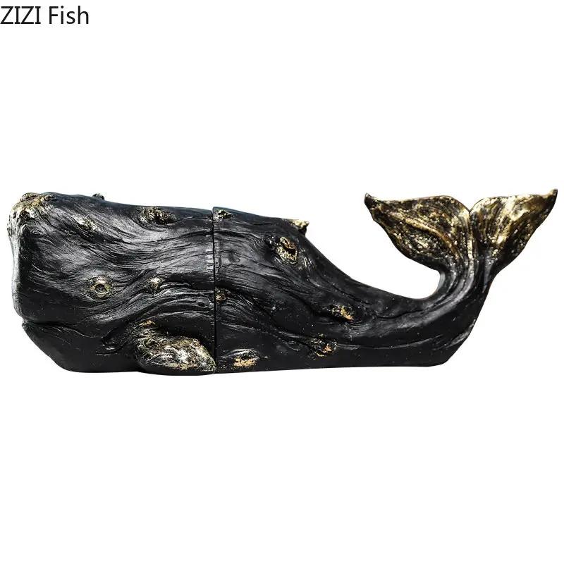 Gold Plated Whale Bookends Library Bookshelf Resin Crafts Ornaments Whale Sculpture Desk Decoration Room Aesthetics Decor