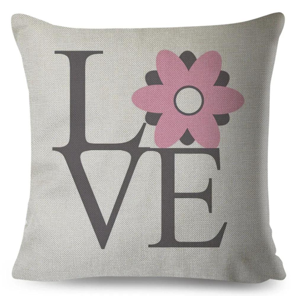 Nordic Style Love Heart Letter Pillowcase Decor Flower Printed Pillow Case for Home Car Sofa Polyester Cushion Cover X