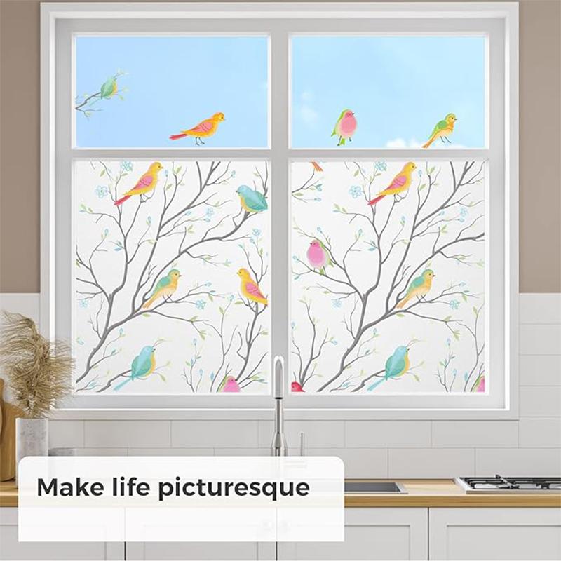 Colorful Birds Glass Sticker Static Cling Thermal-Insulation Privacy Protection Drop-Shipping Reusable Removable Window Decor