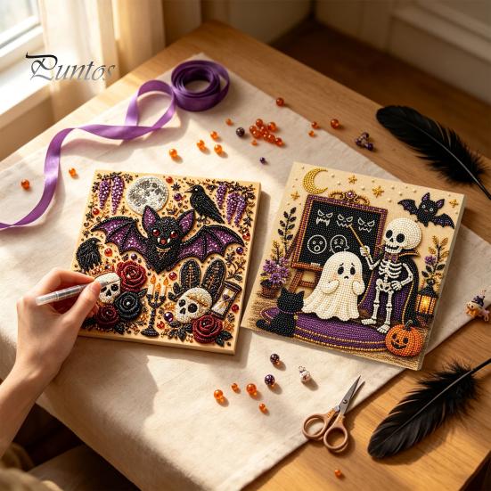 Relaxing Stress Relief Crafts Halloween Faux Pearl Painting Kit, DIY Witchcraft Art 3D Crafting Materials Bead Wall Craft Kit for Adults Beginners,