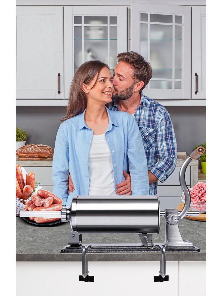Desktop Hand-Crank Sausage Stuffer: Stainless Steel Homemade Meat Grinder for Home Use