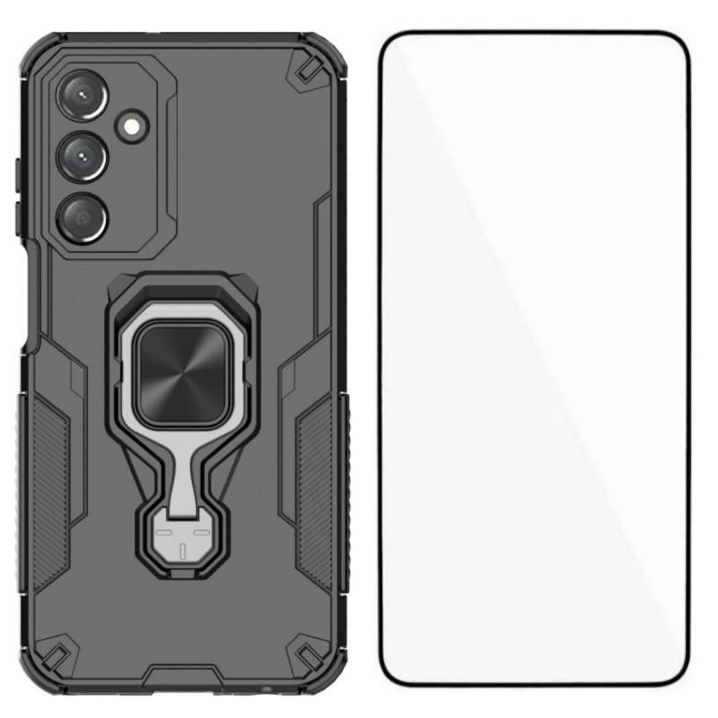 

For Samsung Galaxy A25 5G (Global) (161.0 x 76.5 x 8.3mm) Phone Case WANLONFENG PC TPU Back Cover Kickstand with Tempered Glass Black