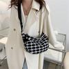 Stylish Urban Chic Plaid Pattern Woolen Crossbody Bag For Women In Black Or White