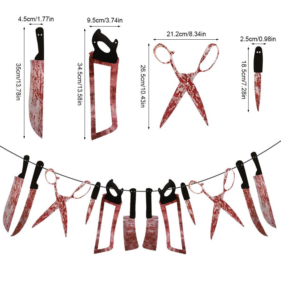 Halloween Bloody Knife Garland Flag Suitable for Haunted House Banners Halloween Birthday Party Indoors Yard Decoration Supplies