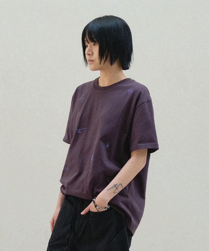 SLOWACID Washed Stamp Short Sleeve T-Shirt [Dark Purple]