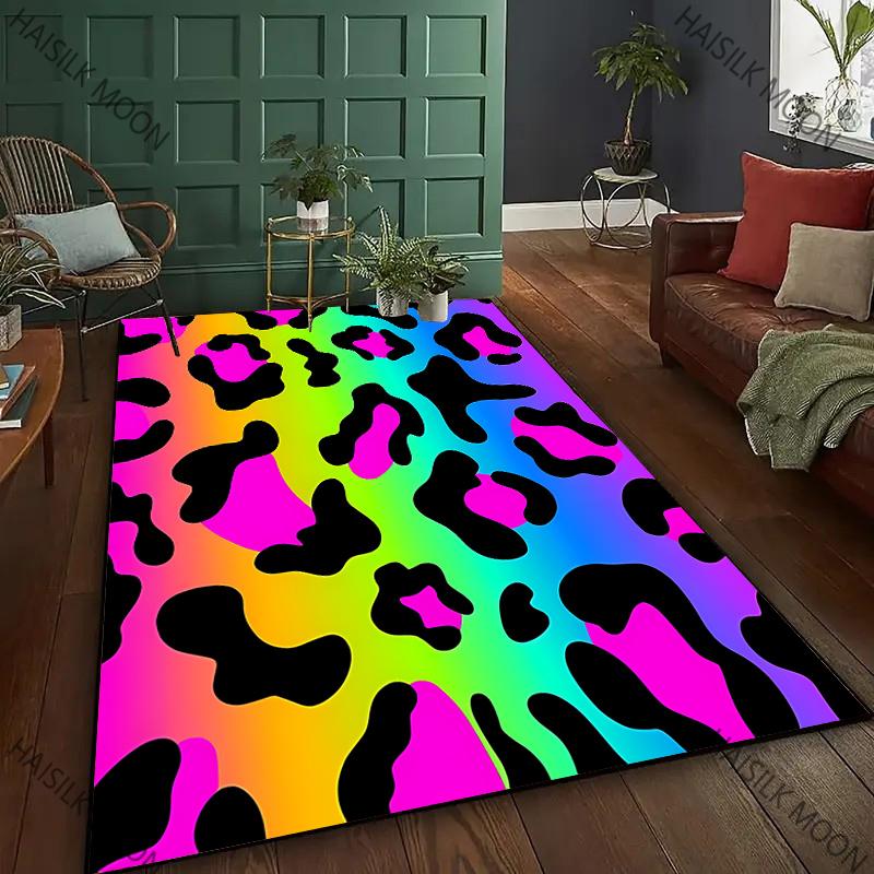 New To Colorful Leopard Theme Printed Carpet! Anti-slip Sound Insulation, Living Room Bedroom Entrance Door Mat Sofa Rugs Gifts