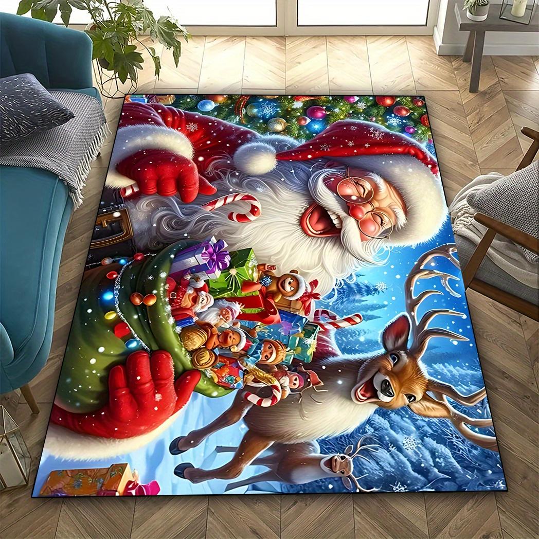 

Santa & Reindeer Plush Christmas Mat Large Holiday Rug for Living Room, Kitchen, Bedroom, Festive Home Decor 50x80cm