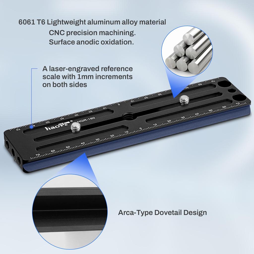 Haoge 160mm Long Extender Rail Slide Plate for Camera Tripod Ball Head Clamps RRS Benro Arca Swiss Sunwayfoto HQR-160 Multi-purpose Quick-Release