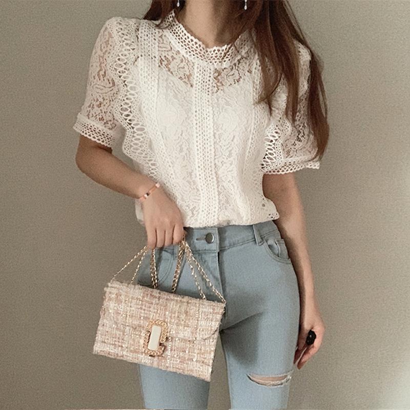Women's Summer Lace Hollow Short-Sleeve Blouse
