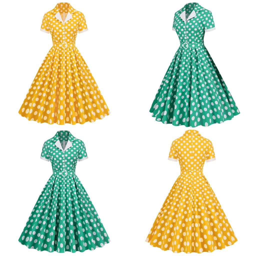 Picknickkleid im Stil der 50er Jahre mit Polkapunkten und hoher Taille für Retro-Veranstaltungen