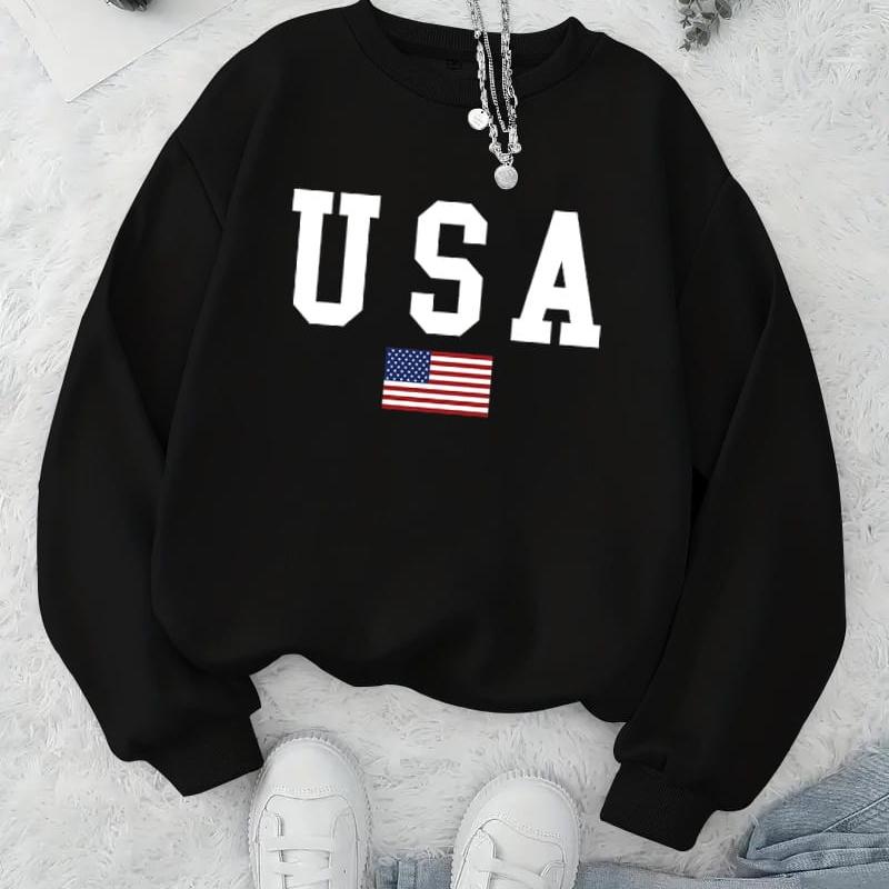 Casual Printed Women s Crew Neck Sweatshirt, Relaxed Fit & Easy to Match, Jeans & Leggings Pairing XXL чёрный