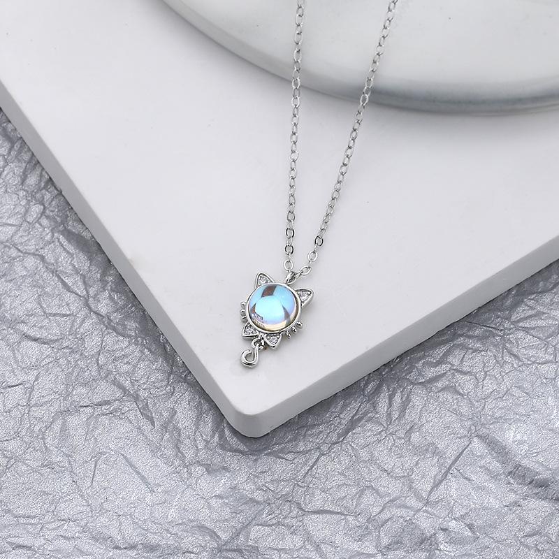 S925 stříbrný náhrdelník z měsíčního kamene náhrdelník s mašlí pro ženy sladký a roztomilý styl internetové celebrity polární záře glazovaný řetěz klíční kosti