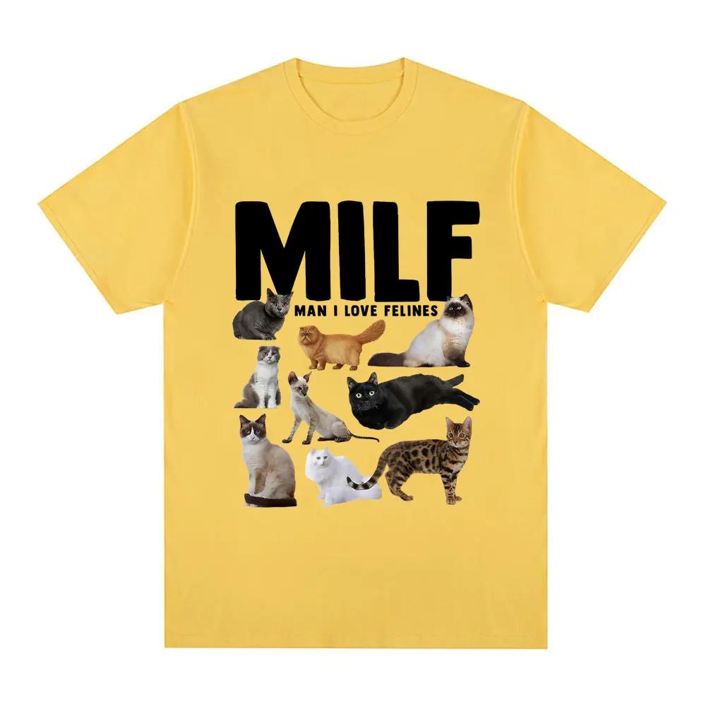 MILF Mann Ich Liebe Katzen Lustiges Meme T-Shirt Katzenliebhaber Muster Lässiges Kurzarm T-Shirt Bequemes Lockeres T-Shirt