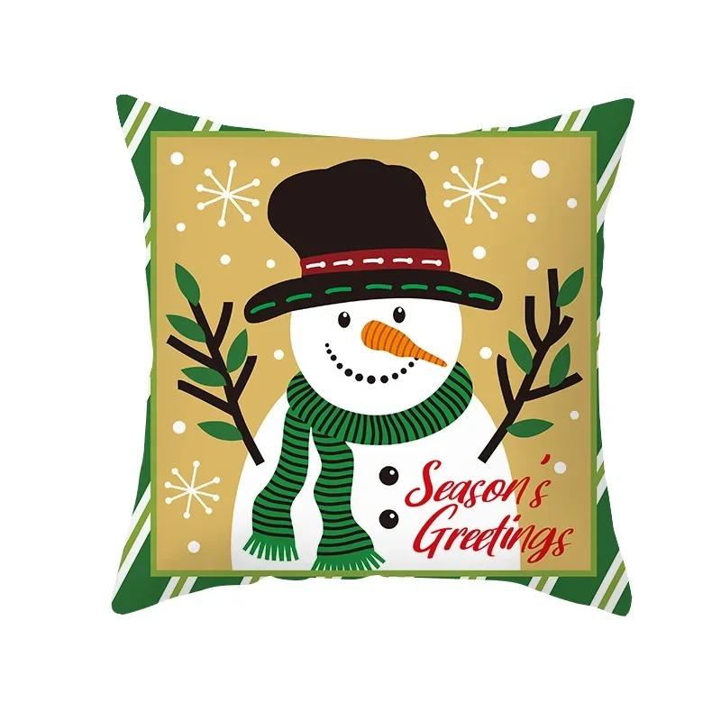 Merry Christmas Cute Cartoon Snowman Elk Print Pattern Cushion Cover Home Living Room Sofa Decoration Square Pillow