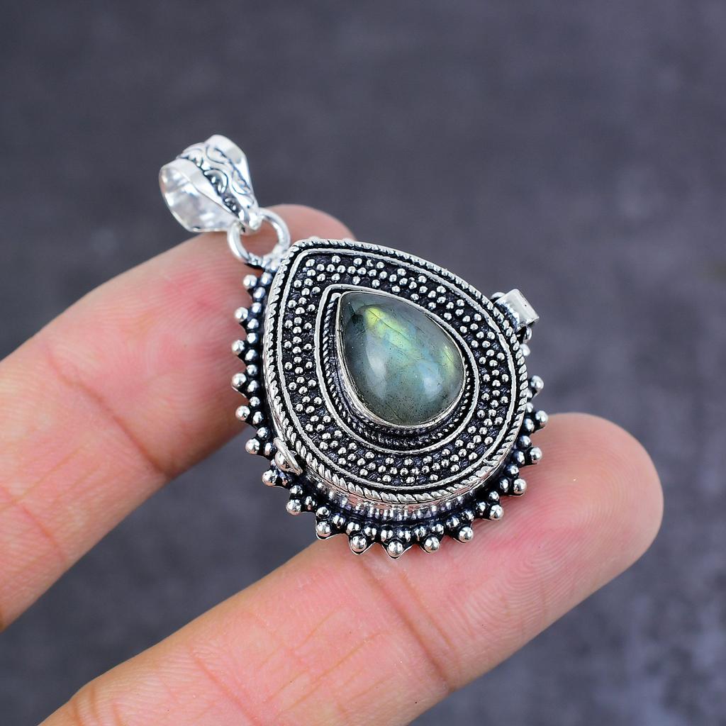 Natural Labradorite Handmade 925 Sterling Silver Poison Pendant 1.77" y6V27