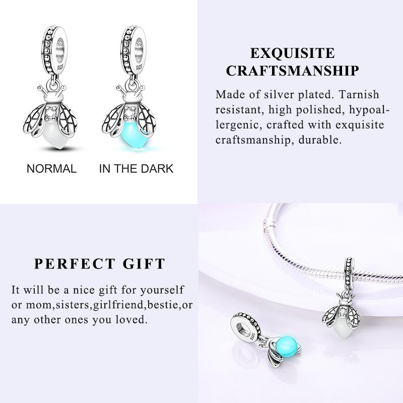 New Copper Charm Bead Charms Fireflies Stars Glowing Luminous Charm Bead Charms for Authentic Pendant Bracelets Do It Yourself Jewellery Gift