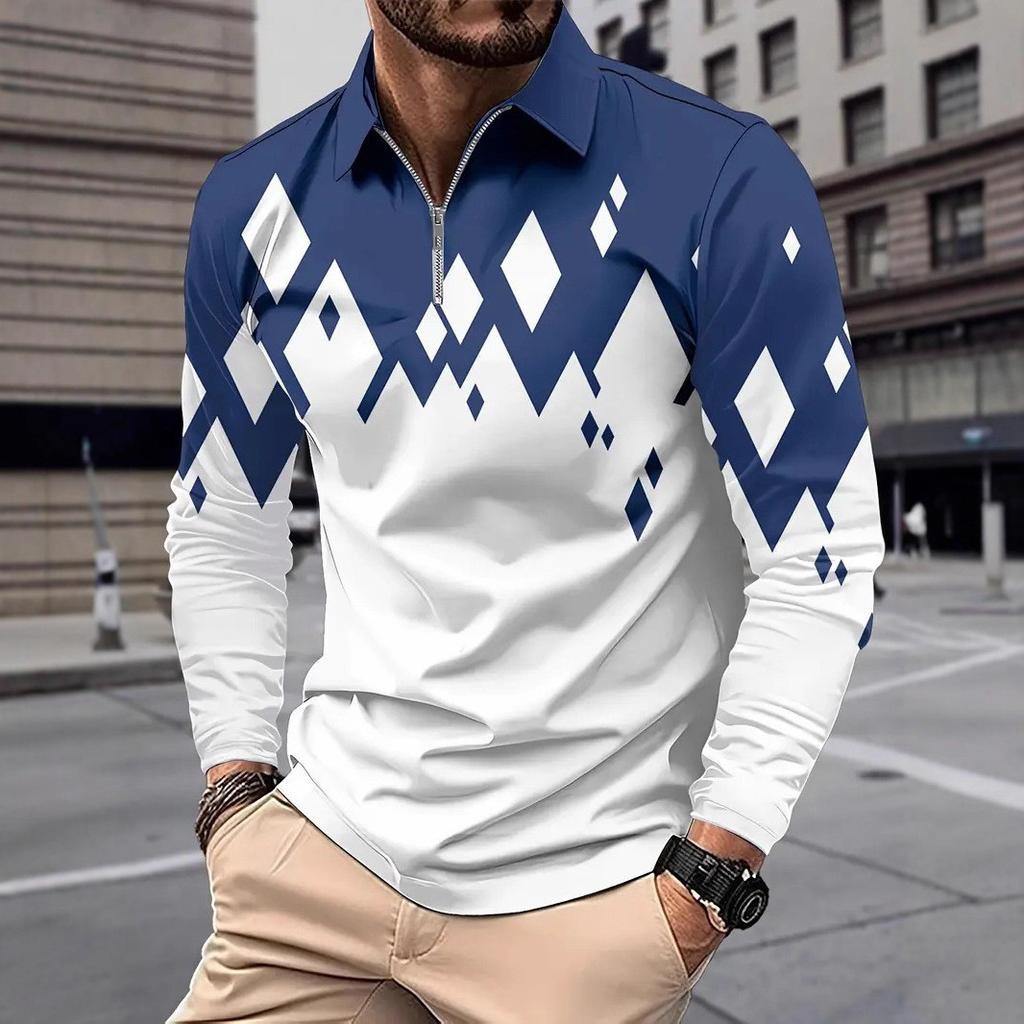 Modern Long Sleeve Polo Shirt, Stylish Striped Design For Casual Wear