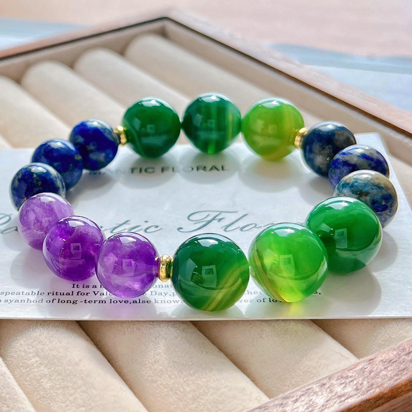 Design Sense Natural Chalcedony Lapis Lazuli Amethyst Bracelet Bracelet