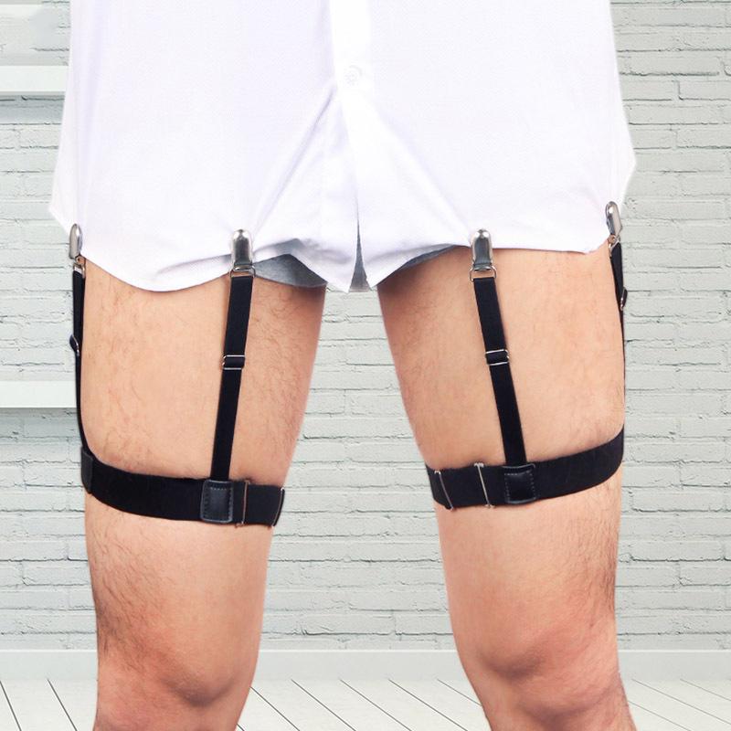 1 Pair Men Shirt Stay Stockings Non-slip Locking Clips Keep Shirt Tucked Leg Thigh Suspender Garters Strap Leather Harness Belts