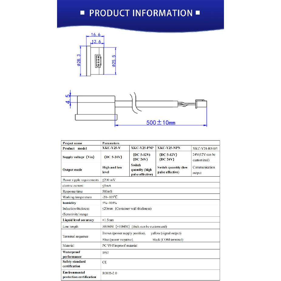 XKC-Y25 Non-Contact Liquid Level Sensor Tank Water Level Sensor Water Level Sensor Liquid Induction Switch