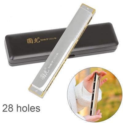 28 Holes Harmonica Mouth Organ C Key Accent Musical Instrument with Case Beginner Students Children Birthday Gift