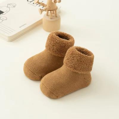 Fashion 0-3Year Kids Woolen Socks Looped Winter Thick Warm Snow Floor Socks Velvet Lining Newborn Footwear Toddler Baby Socks
