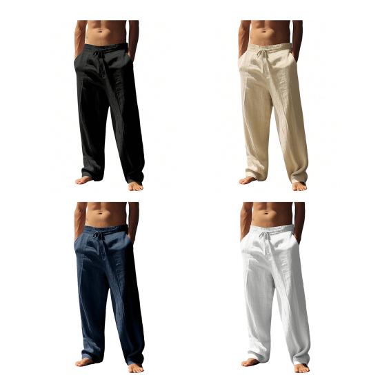 Men Casual Pants Drawstring Waist Pants Loose Fit Straight Leg Summer Trousers for Yoga Holiday Beach