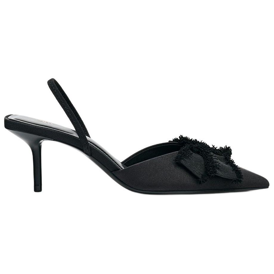 Zara Vintage Elegant Bow Decor Open Back Mule Heels 7Cm Women Heels Black 12226510800-38