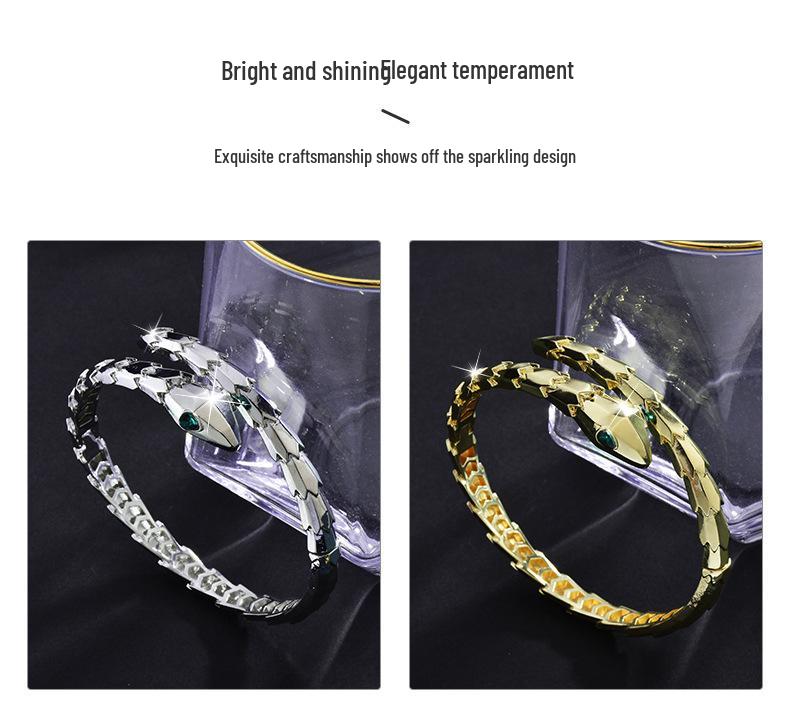 Goldene Schuppen Schlangenform Offener Federarmreif - Damen Trendiger High-End Armreif