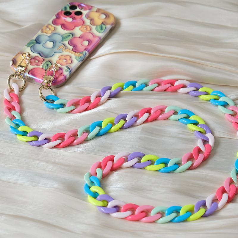 New Phone Accessory Cellphone Part Chain Anti Lost Universal Candy Rainbow Shoulder Neck Crossbody Phone Strap Case Holder Chain