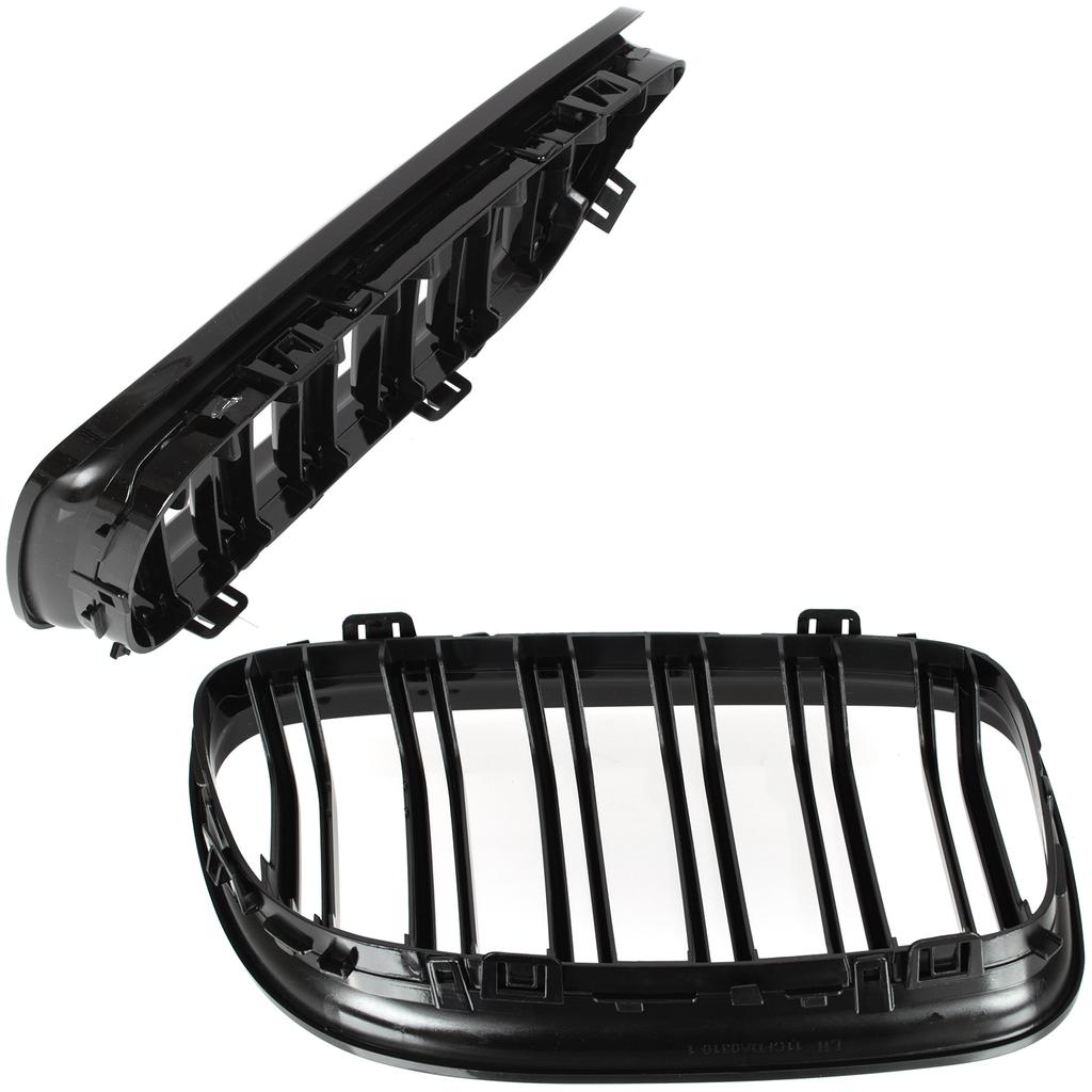 BMW Serie 3 E90 / E91 09-13 BERLINA / STATION WAGON griglie tra i fari (reni) set sinistra + destra DOPPIA BARRA NERA LUCIDA
