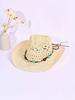 Unisex White Hollow Woven Straw Hat With Beaded Band, Rolled Brim Panama Cowboy Hat For Summer Outdoor Travel Sun Protection